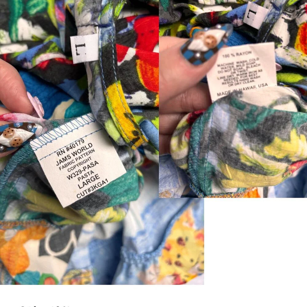 90'S Y2K VTG. RARE JAMS WORLD HATTIE PASA PASTA PRINT DRESS SZ. LARGE EUC/MINT - Picture 5 of 5